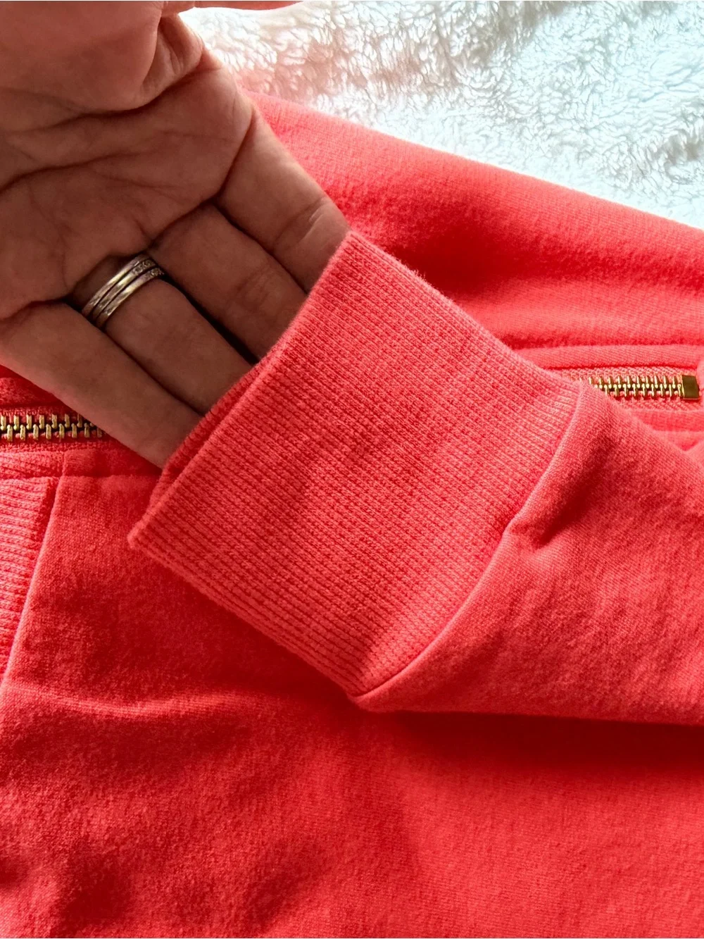 Michael Kors Red Crewneck Sweater with Gold Zipper Details